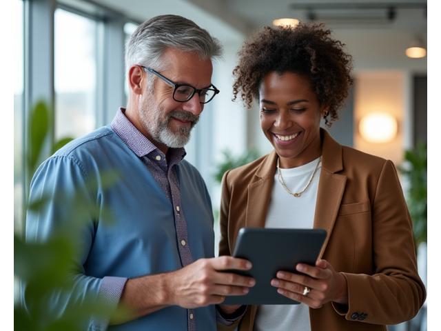 Two diverse professionals collaborating on a digital health strategy, symbolizing Veridian Bloom's founding vision.