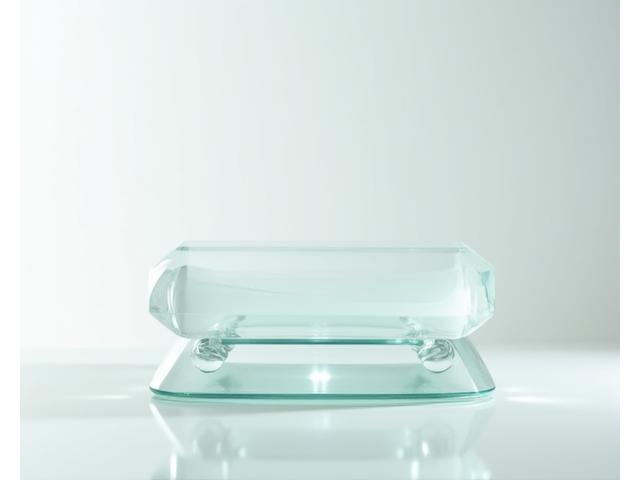 A transparent glass scale balancing two equally weighted items, symbolizing fairness and accuracy.