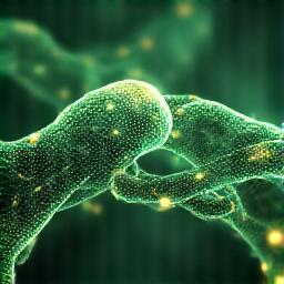 Abstract image representing cellular health with glowing green cells