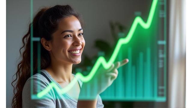 Graph showing upward trend of wellness progress with a person celebrating