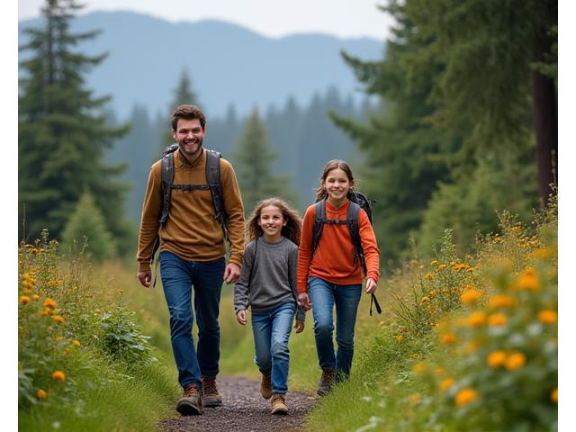 Active family enjoying an outdoor activity in Portland park