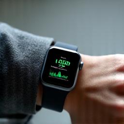 A sleek smartwatch displaying health metrics like heart rate and steps, connected to a smartphone showing a wellness app.