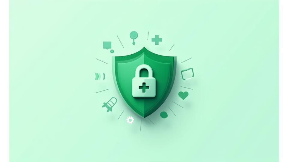 Illustration of a secure padlock overlaid on medical symbols, representing HIPAA compliance and protected health information.