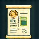 Icon representing a blueprint or design process, with gears and a lightbulb.